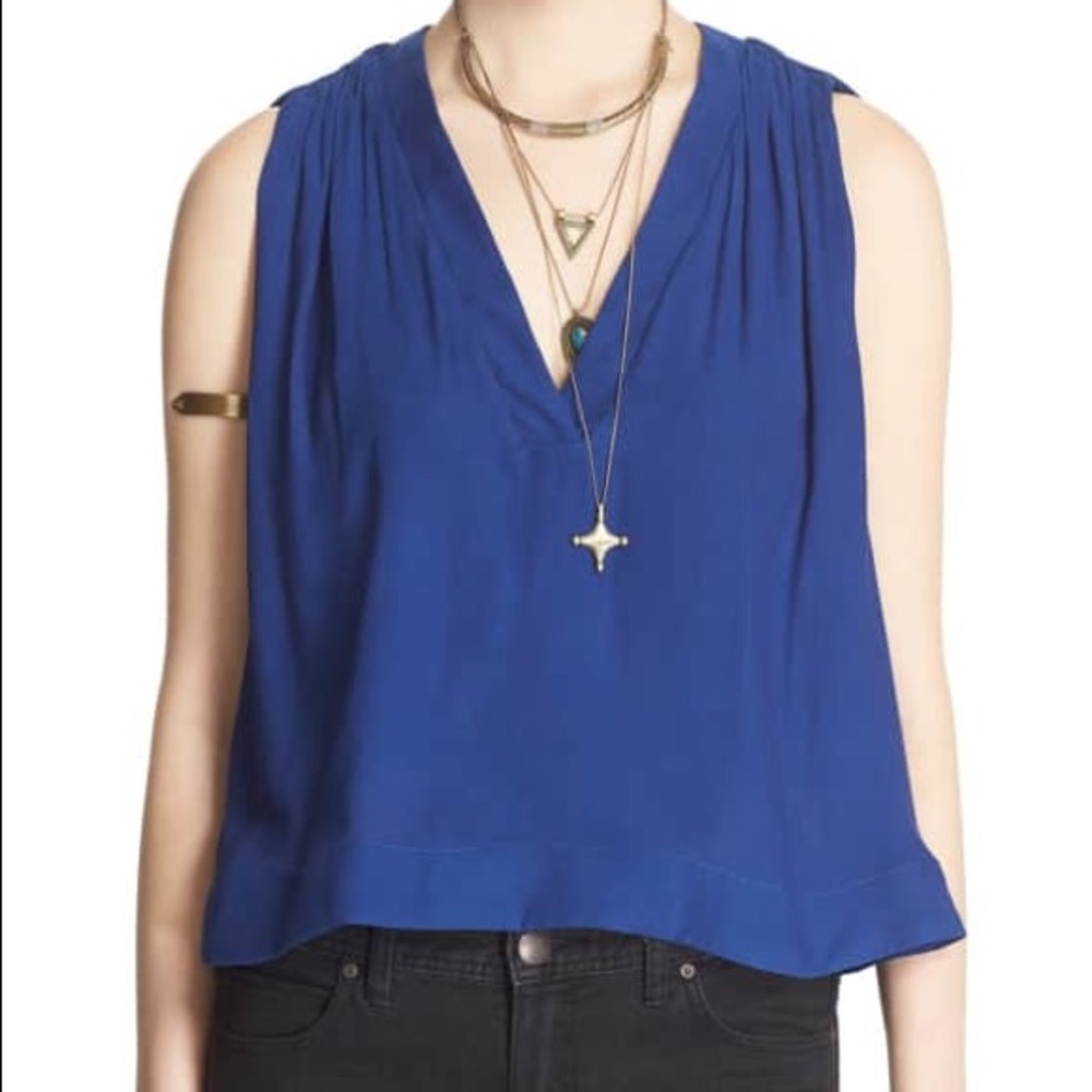 Free People Deep V Neck Tank- cobalt